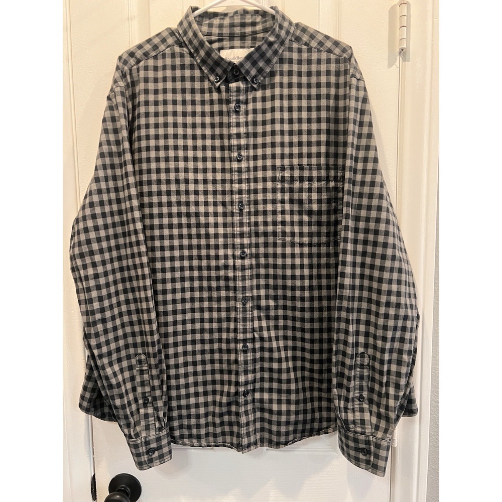 Goodfellow & Co Mens XXL Button Down Shirt Gray Black Gingham Plaid Long Sleeve
